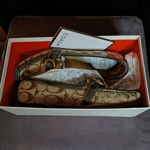 Coach Signature Brown Canvas Loafers with Dark Brown Trim